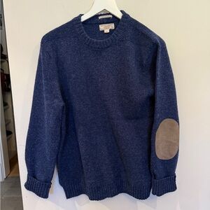 J. Crew Wallace and Barnes Men's Navy Sweater with Tan Elbow Patches, size M